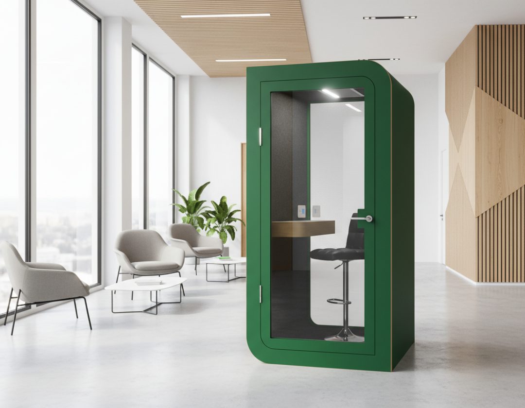 Cabine verte dans un espace d accueil moderne